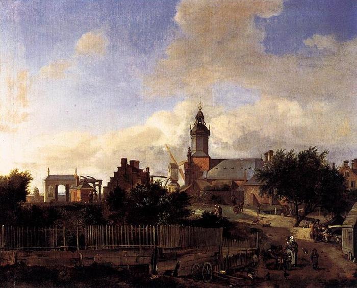 Jan van der Heyden Street before Haarlem Tower oil painting image